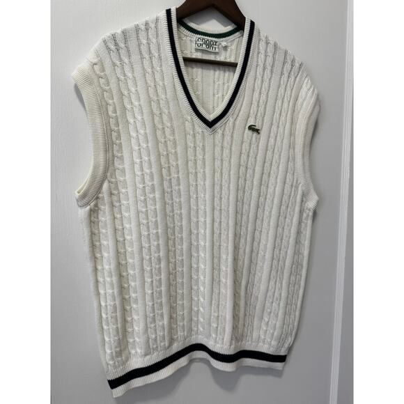 Lacoste Sport Creme Cricket Classic Cable Knit Sweater Vest Size 8 - Picture 2 of 8